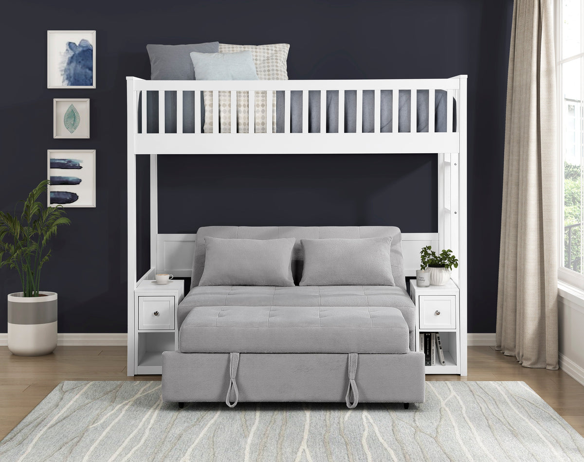 Aerie Light Gray Twin Loft Bunk Bed with Nightstand and Sofa Bed by Homelegance at Eve Furniture