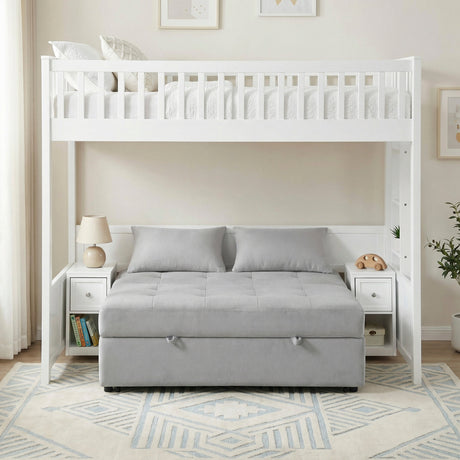 Aerie Light Gray Twin Loft Bunk Bed with Nightstand and Sofa Bed by Homelegance at Eve Furniture