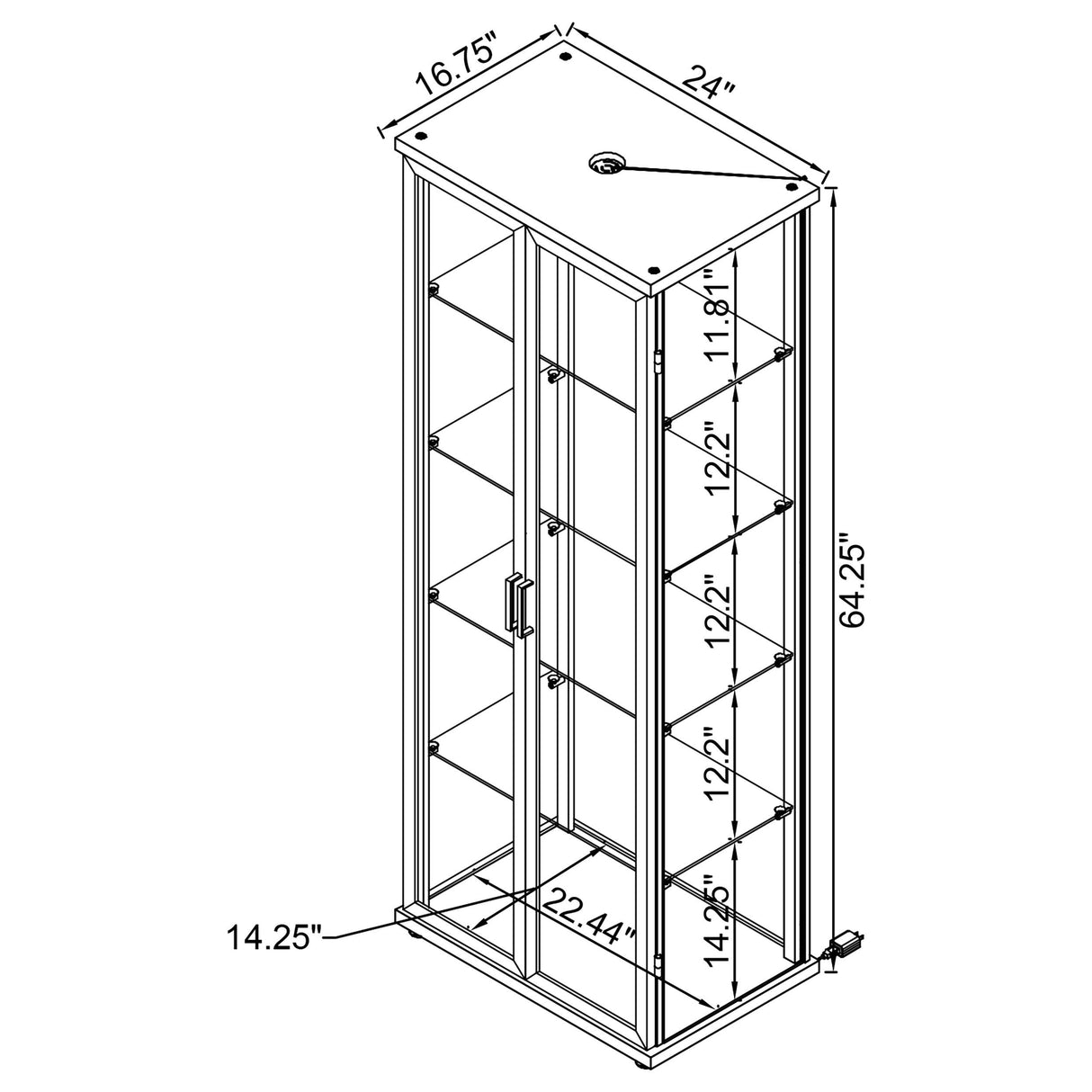 Aero 5-shelf Display Curio Cabinet with LED and Clear Tempered Glass Shelves Black