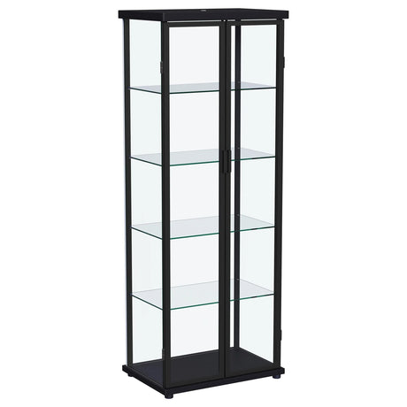 Aero 5-shelf Display Curio Cabinet with LED and Clear Tempered Glass Shelves Black by Coaster at Eve Furniture
