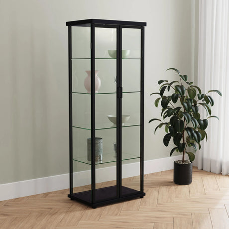 Aero 5-shelf Display Curio Cabinet with LED and Clear Tempered Glass Shelves Black by Coaster at Eve Furniture