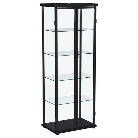 Aero 5-shelf Display Curio Cabinet with LED and Clear Tempered Glass Shelves Black by Coaster at Eve Furniture