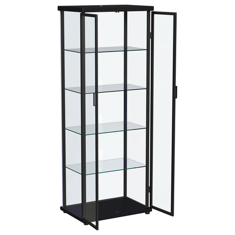 Aero 5-shelf Display Curio Cabinet with LED and Clear Tempered Glass Shelves Black by Coaster at Eve Furniture