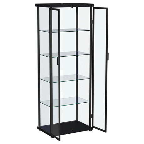 Aero 5-shelf Display Curio Cabinet with LED and Clear Tempered Glass Shelves Black by Coaster at Eve Furniture