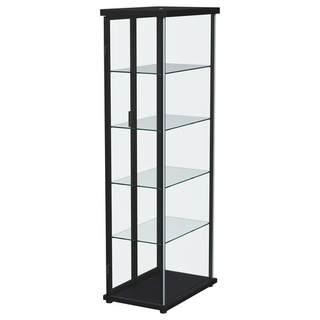 Aero 5-shelf Display Curio Cabinet with LED and Clear Tempered Glass Shelves Black by Coaster at Eve Furniture
