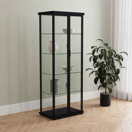 Aero 5-shelf Display Curio Cabinet with LED and Clear Tempered Glass Shelves Black by Coaster at Eve Furniture