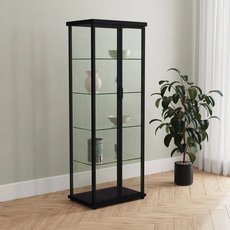 Aero 5-shelf Display Curio Cabinet with LED and Clear Tempered Glass Shelves Black by Coaster at Eve Furniture