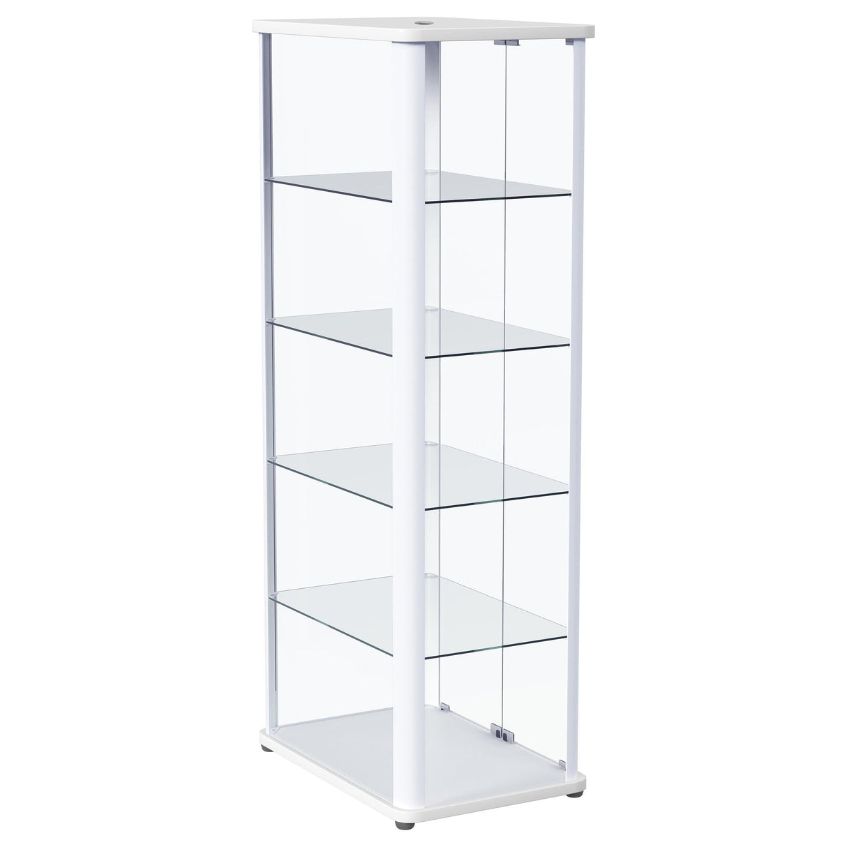 Aero 5-shelf Display Curio Cabinet with LED and Clear Tempered Glass Shelves Glossy White