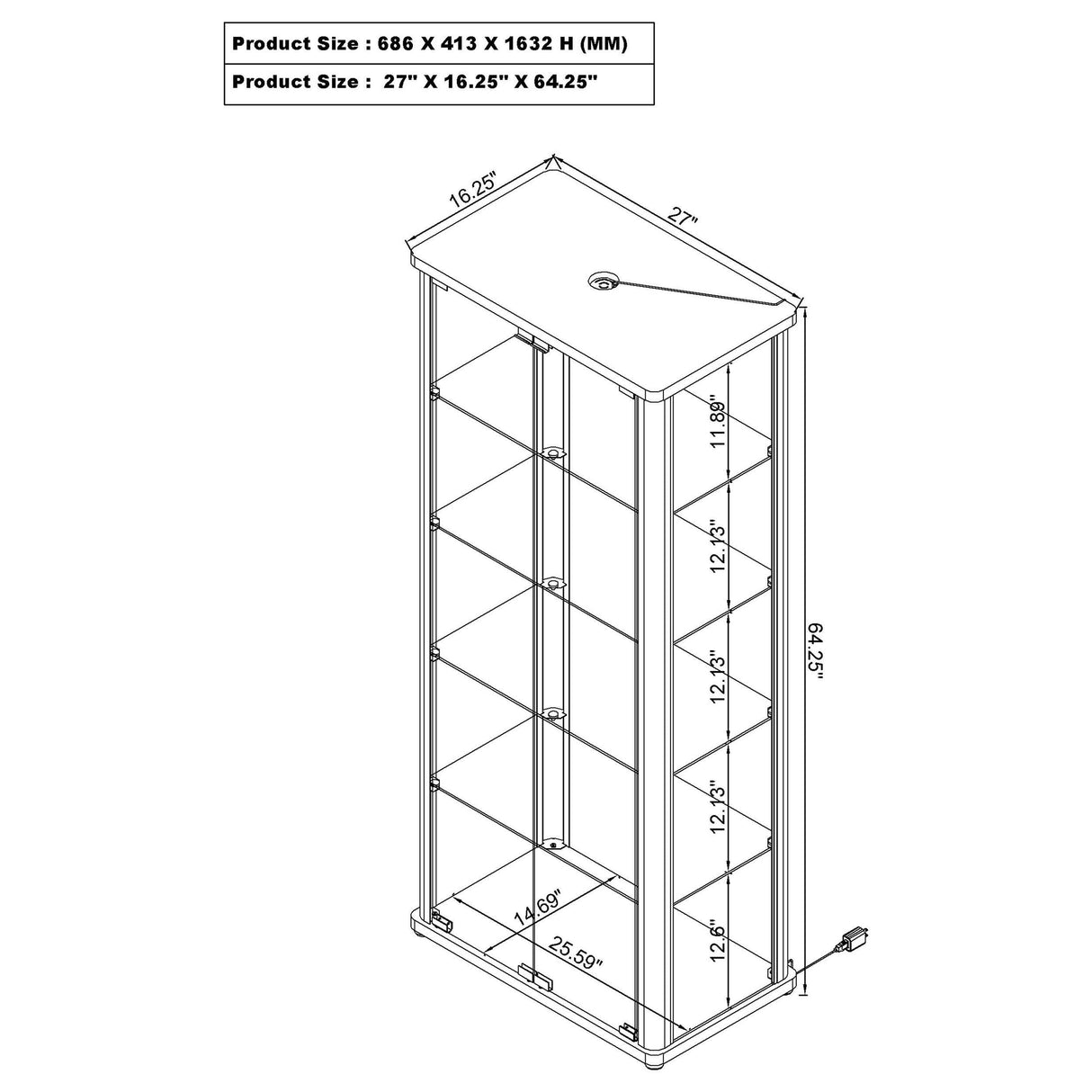 Aero 5-shelf Display Curio Cabinet with LED and Clear Tempered Glass Shelves Glossy White