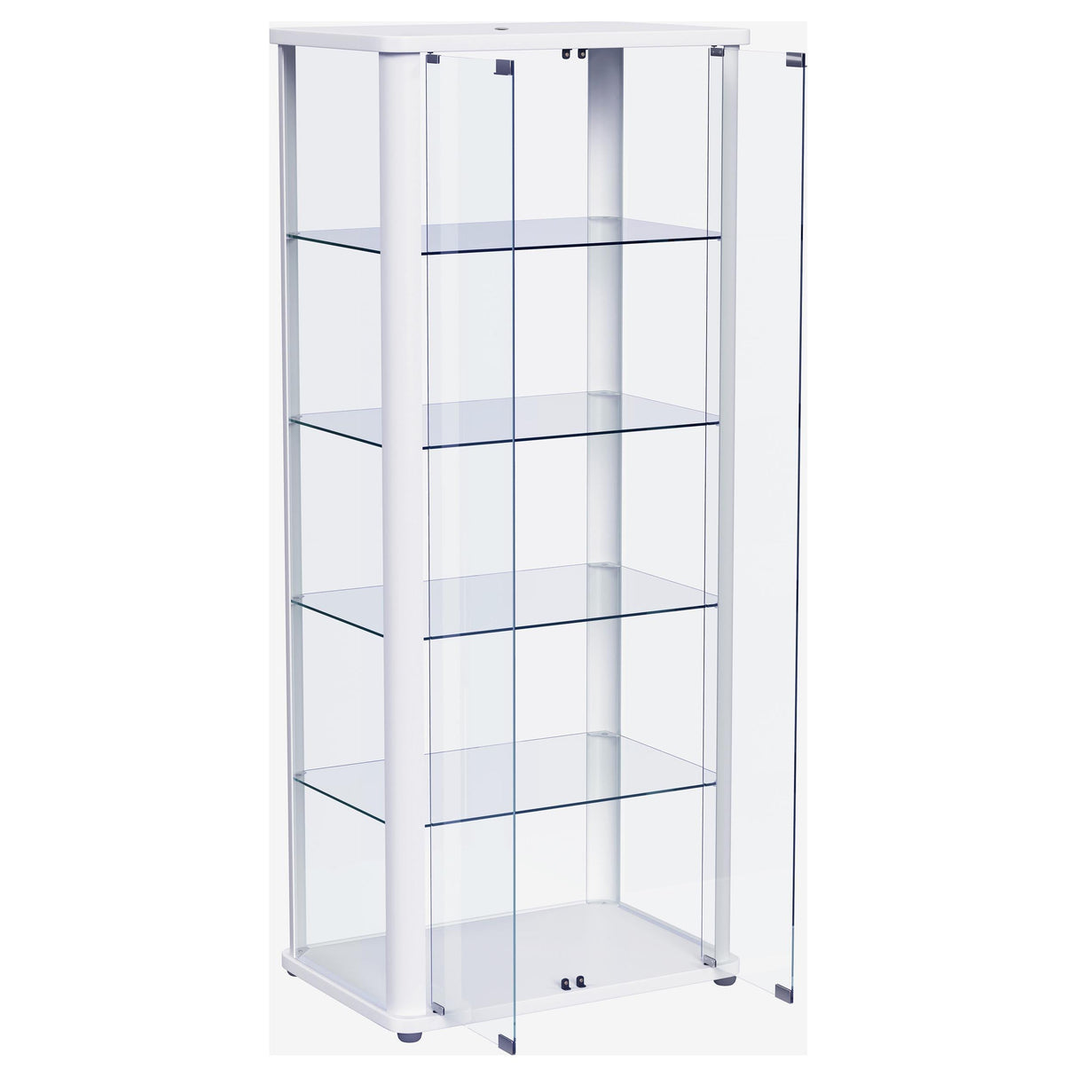 Aero 5-shelf Display Curio Cabinet with LED and Clear Tempered Glass Shelves Glossy White