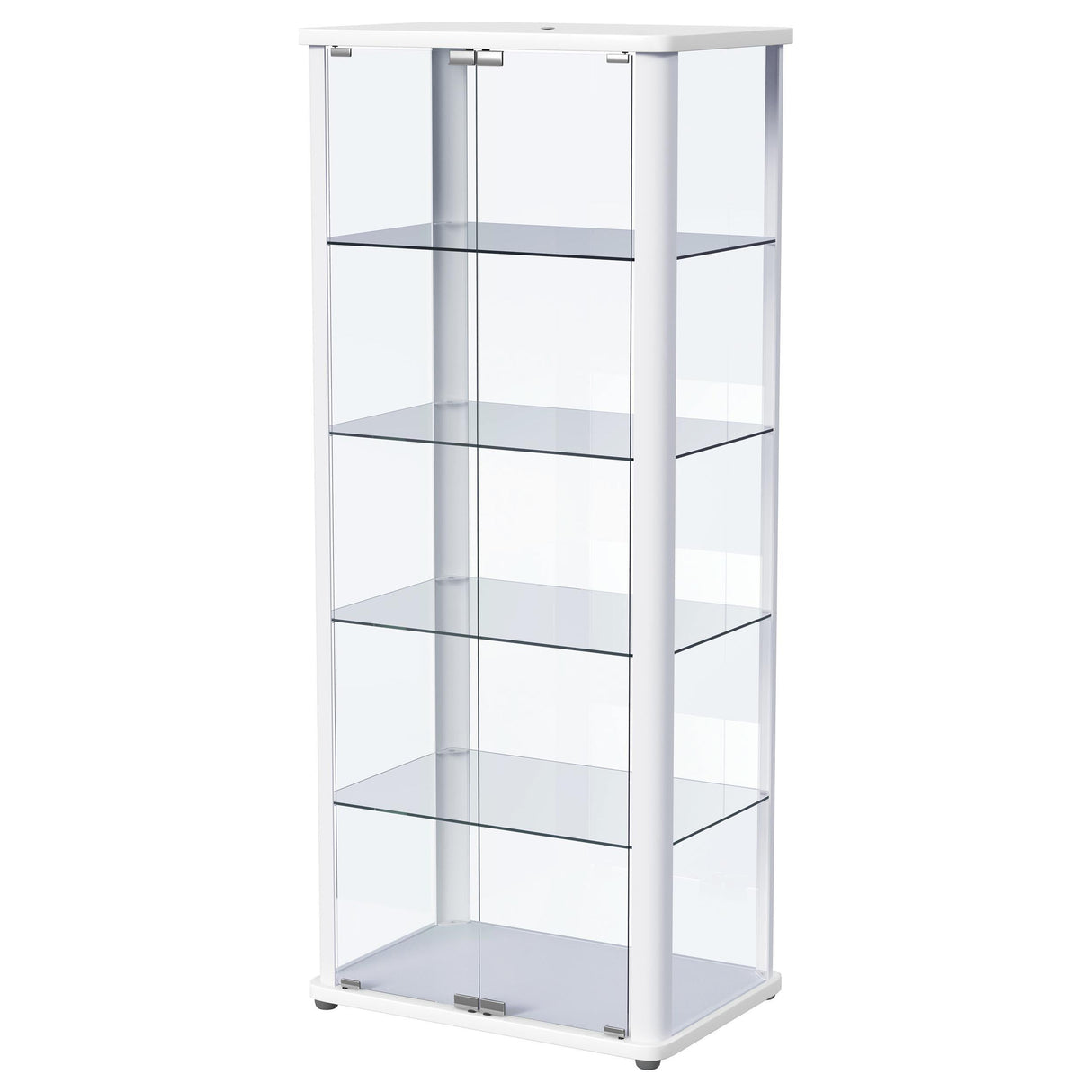 Aero 5-shelf Display Curio Cabinet with LED and Clear Tempered Glass Shelves Glossy White