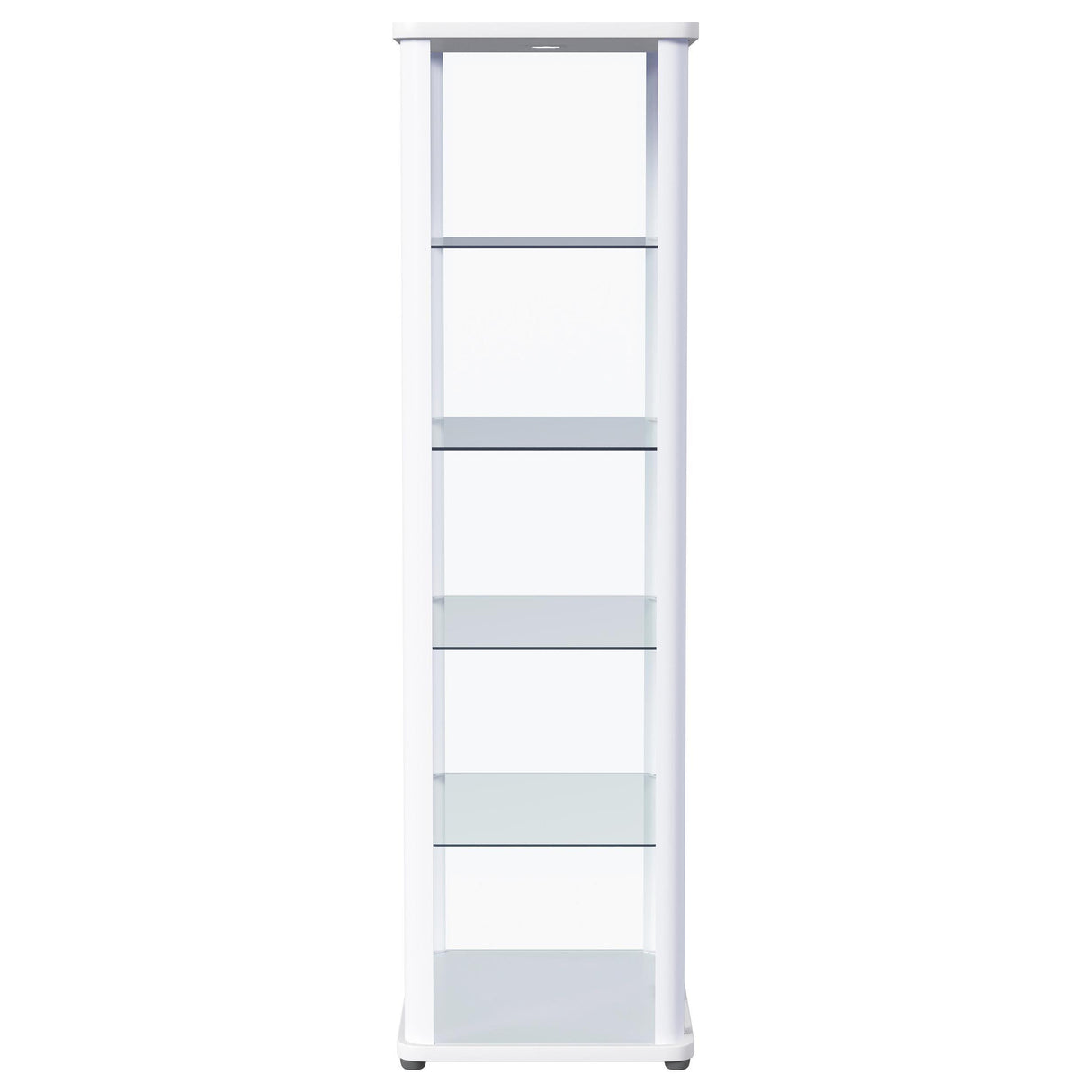 Aero 5-shelf Display Curio Cabinet with LED and Clear Tempered Glass Shelves Glossy White by Coaster at Eve Furniture
