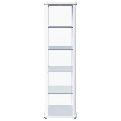 Aero 5-shelf Display Curio Cabinet with LED and Clear Tempered Glass Shelves Glossy White by Coaster at Eve Furniture