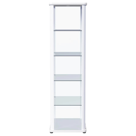 Aero 5-shelf Display Curio Cabinet with LED and Clear Tempered Glass Shelves Glossy White by Coaster at Eve Furniture