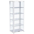 Aero 5-shelf Display Curio Cabinet with LED and Clear Tempered Glass Shelves Glossy White by Coaster at Eve Furniture