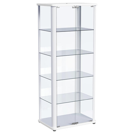 Aero 5-shelf Display Curio Cabinet with LED and Clear Tempered Glass Shelves Glossy White by Coaster at Eve Furniture