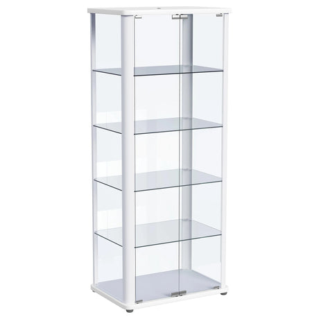 Aero 5-shelf Display Curio Cabinet with LED and Clear Tempered Glass Shelves Glossy White by Coaster at Eve Furniture