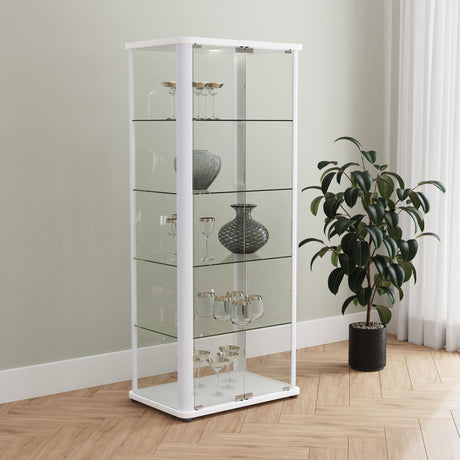 Aero 5-shelf Display Curio Cabinet with LED and Clear Tempered Glass Shelves Glossy White by Coaster at Eve Furniture