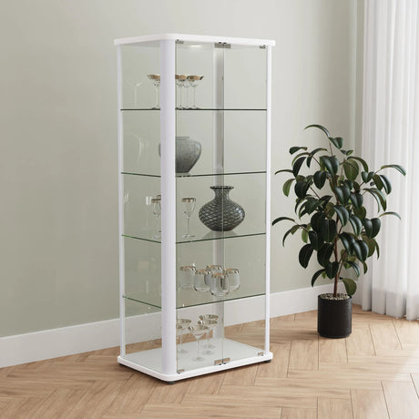 Aero 5-shelf Display Curio Cabinet with LED and Clear Tempered Glass Shelves Glossy White by Coaster at Eve Furniture