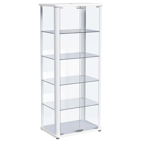 Aero 5-shelf Display Curio Cabinet with LED and Clear Tempered Glass Shelves Glossy White by Coaster at Eve Furniture