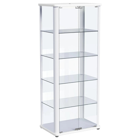 Aero 5-shelf Display Curio Cabinet with LED and Clear Tempered Glass Shelves Glossy White by Coaster at Eve Furniture