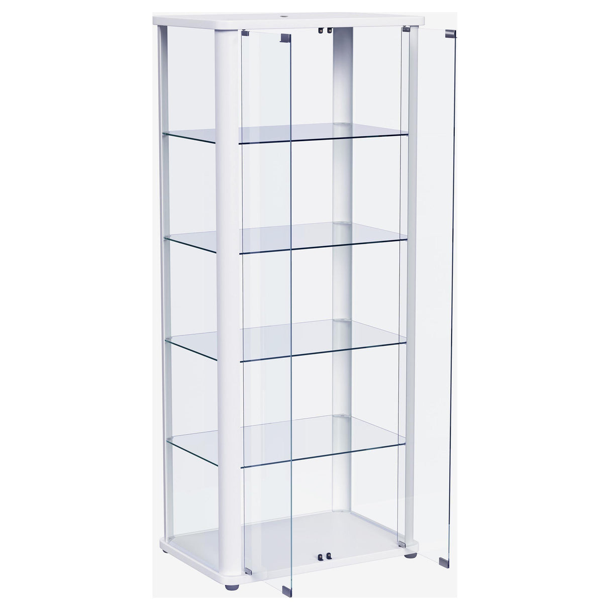 Aero 5-shelf Display Curio Cabinet with LED and Clear Tempered Glass Shelves Glossy White by Coaster at Eve Furniture