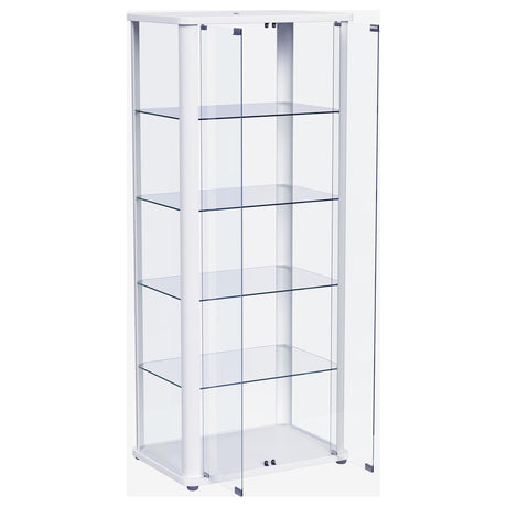 Aero 5-shelf Display Curio Cabinet with LED and Clear Tempered Glass Shelves Glossy White by Coaster at Eve Furniture