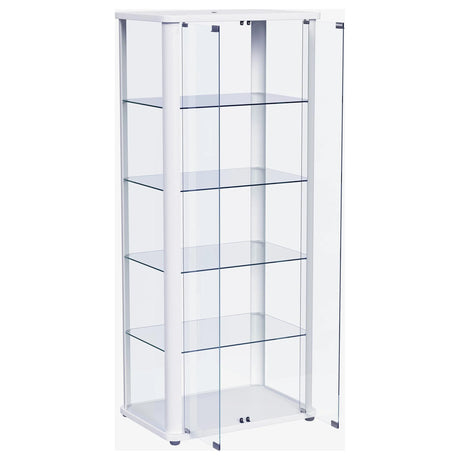 Aero 5-shelf Display Curio Cabinet with LED and Clear Tempered Glass Shelves Glossy White by Coaster at Eve Furniture
