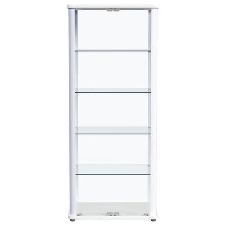 Aero 5-shelf Display Curio Cabinet with LED and Clear Tempered Glass Shelves Glossy White by Coaster at Eve Furniture