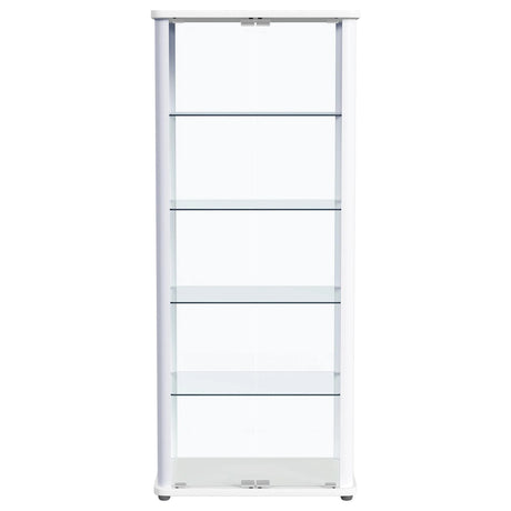 Aero 5-shelf Display Curio Cabinet with LED and Clear Tempered Glass Shelves Glossy White by Coaster at Eve Furniture