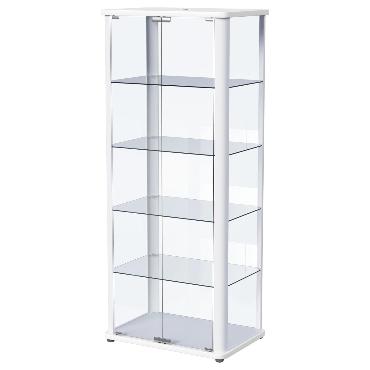 Aero 5-shelf Display Curio Cabinet with LED and Clear Tempered Glass Shelves Glossy White by Coaster at Eve Furniture
