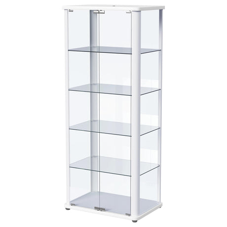 Aero 5-shelf Display Curio Cabinet with LED and Clear Tempered Glass Shelves Glossy White by Coaster at Eve Furniture