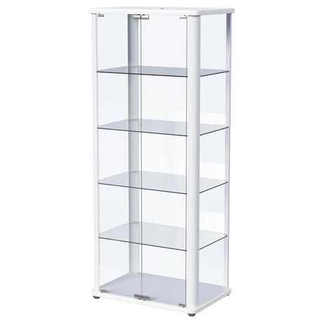Aero 5-shelf Display Curio Cabinet with LED and Clear Tempered Glass Shelves Glossy White by Coaster at Eve Furniture