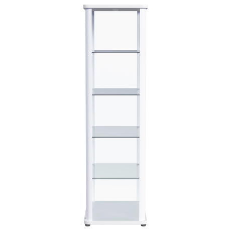 Aero 5-shelf Display Curio Cabinet with LED and Clear Tempered Glass Shelves Glossy White by Coaster at Eve Furniture