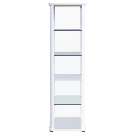 Aero 5-shelf Display Curio Cabinet with LED and Clear Tempered Glass Shelves Glossy White by Coaster at Eve Furniture
