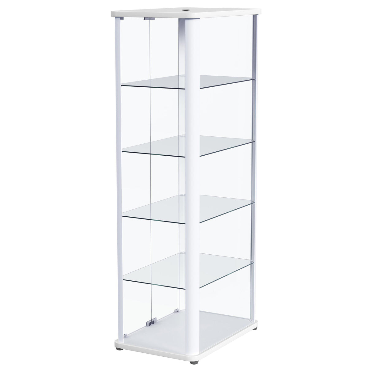 Aero 5-shelf Display Curio Cabinet with LED and Clear Tempered Glass Shelves Glossy White by Coaster at Eve Furniture