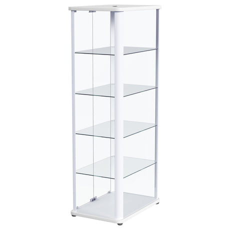 Aero 5-shelf Display Curio Cabinet with LED and Clear Tempered Glass Shelves Glossy White by Coaster at Eve Furniture