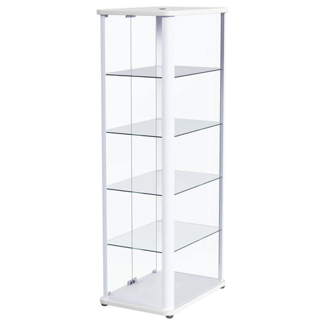 Aero 5-shelf Display Curio Cabinet with LED and Clear Tempered Glass Shelves Glossy White by Coaster at Eve Furniture