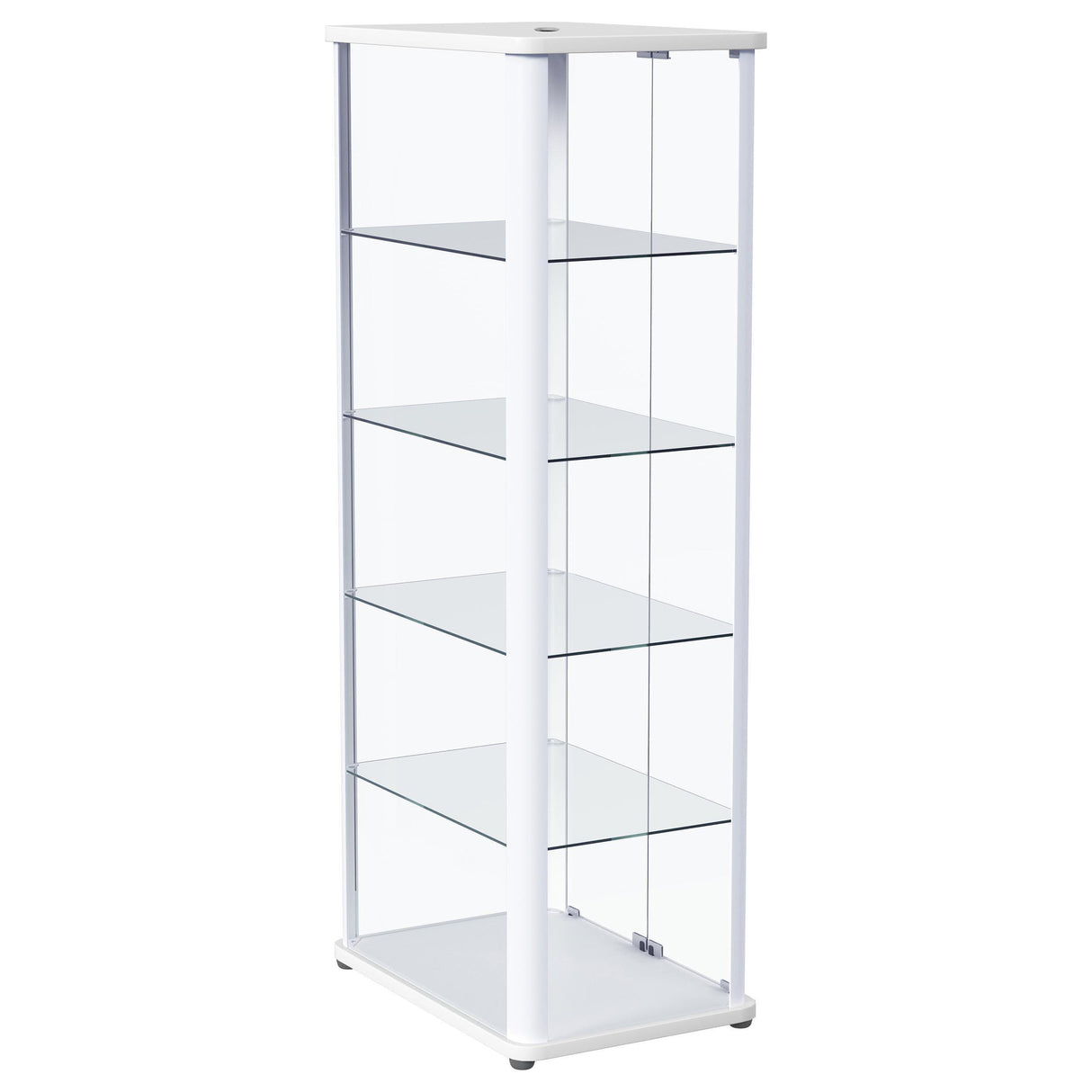 Aero 5-shelf Display Curio Cabinet with LED and Clear Tempered Glass Shelves Glossy White by Coaster at Eve Furniture