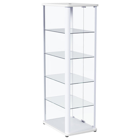 Aero 5-shelf Display Curio Cabinet with LED and Clear Tempered Glass Shelves Glossy White by Coaster at Eve Furniture