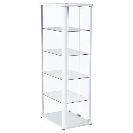 Aero 5-shelf Display Curio Cabinet with LED and Clear Tempered Glass Shelves Glossy White by Coaster at Eve Furniture