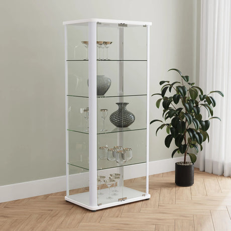 Aero 5-shelf Display Curio Cabinet with LED and Clear Tempered Glass Shelves Glossy White by Coaster at Eve Furniture