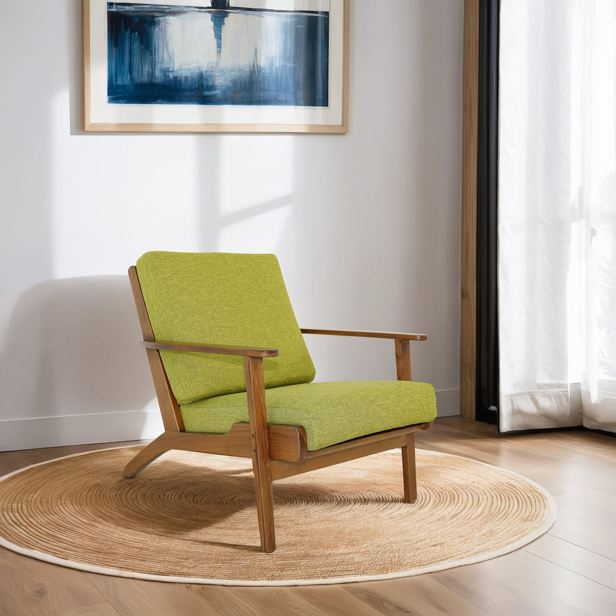 Connor Solid Wood Linen Lounge Chair - Pistachio Green by Ashcroft Imports at Eve Furniture