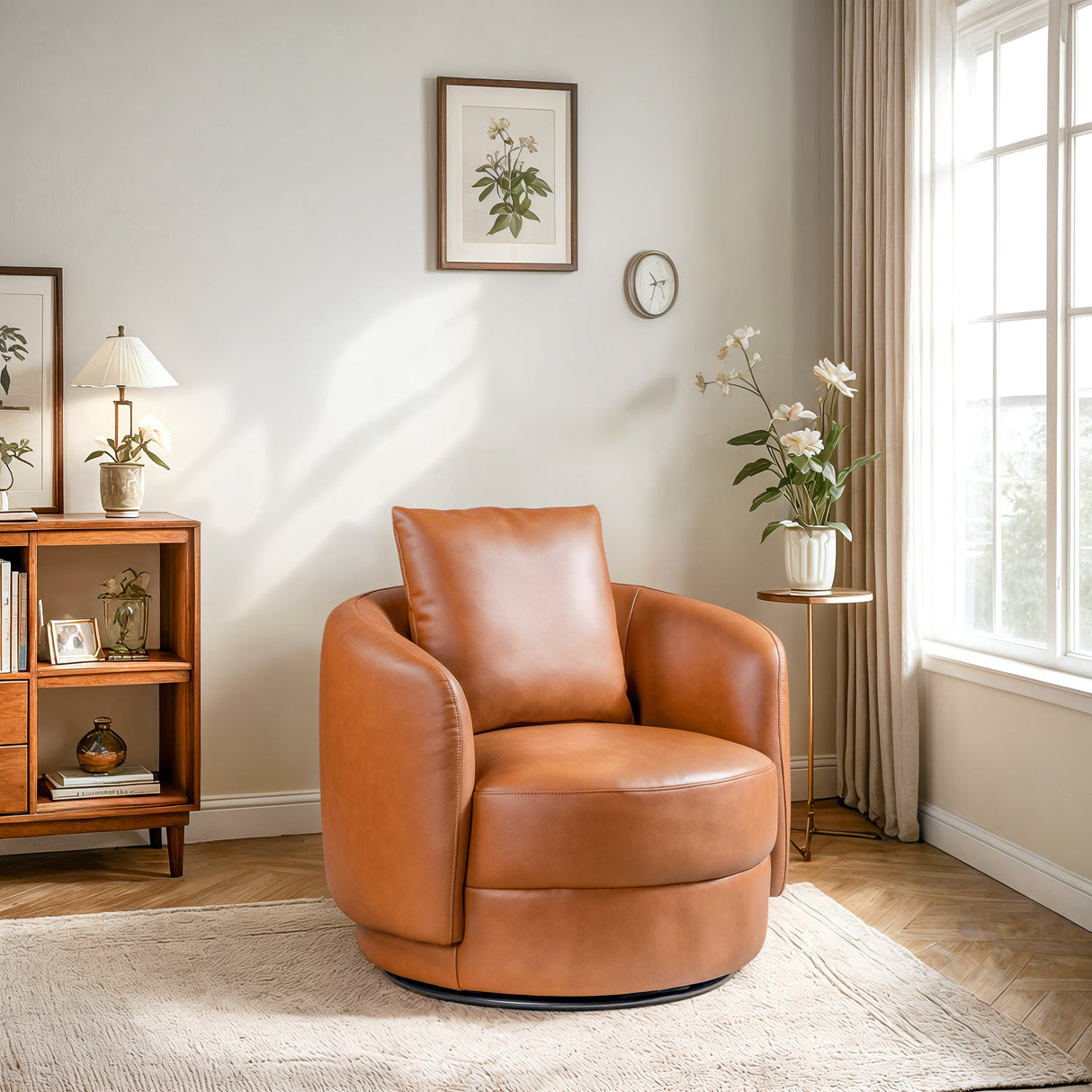 Dylan Cognac Leather Swivel Chair by Ashcroft Imports at Eve Furniture