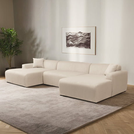 Mar U-Shape Corner Sofa - Cream Corduroy by Ashcroft Imports at Eve Furniture