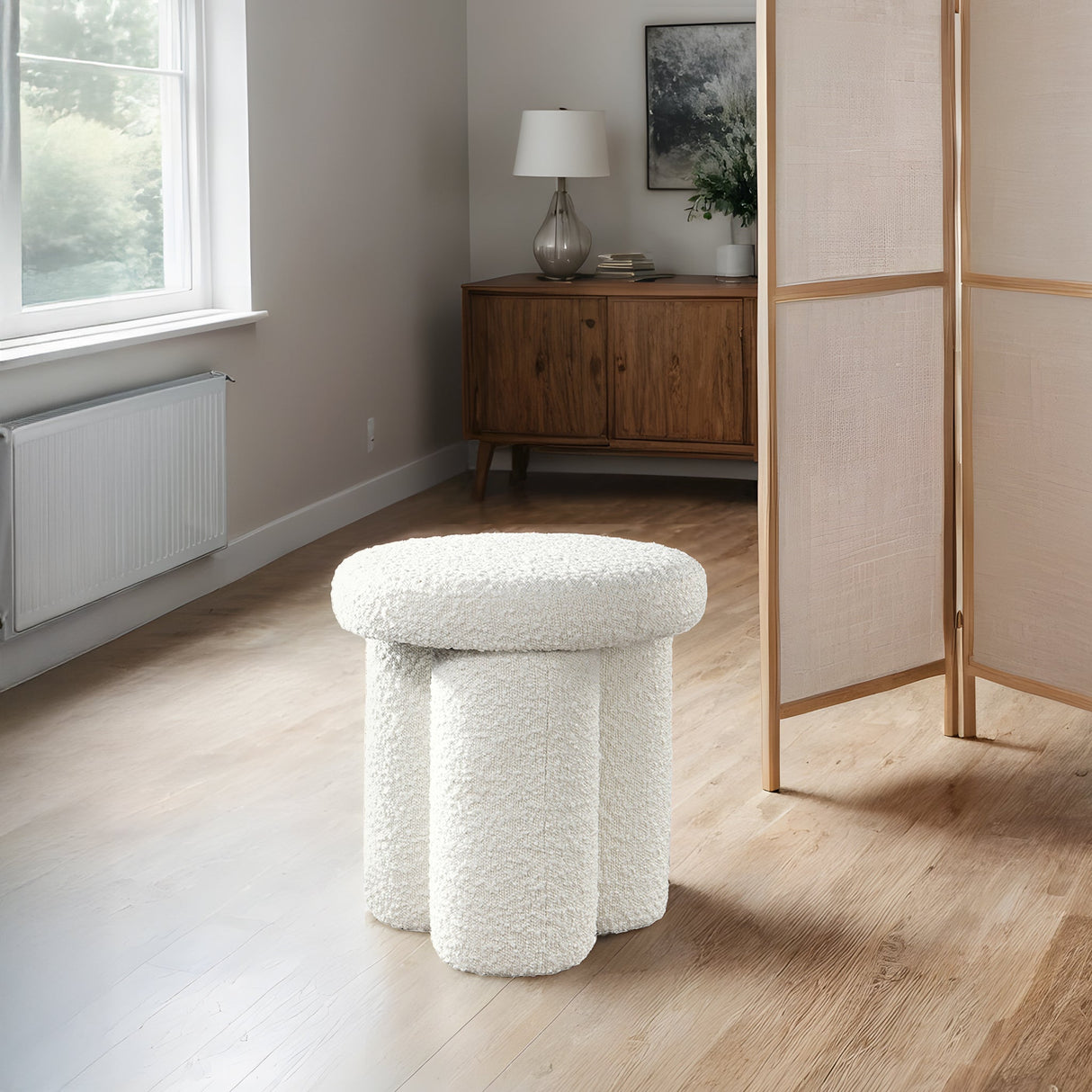 Wesley Ivory Boucle Stool by Ashcroft Imports at Eve Furniture
