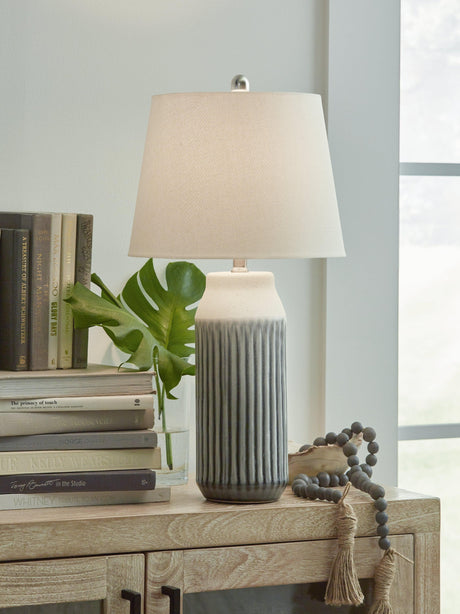 Afener Blue/Beige Table Lamp by Ashley at Eve Furniture