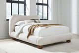 Afra Chinchilla Queen Chenille Upholstered Wood Leg Platform Bed by Modus Furniture at Eve Furniture