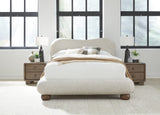 Afra Chinchilla Queen Chenille Upholstered Wood Leg Platform Bed by Modus Furniture at Eve Furniture