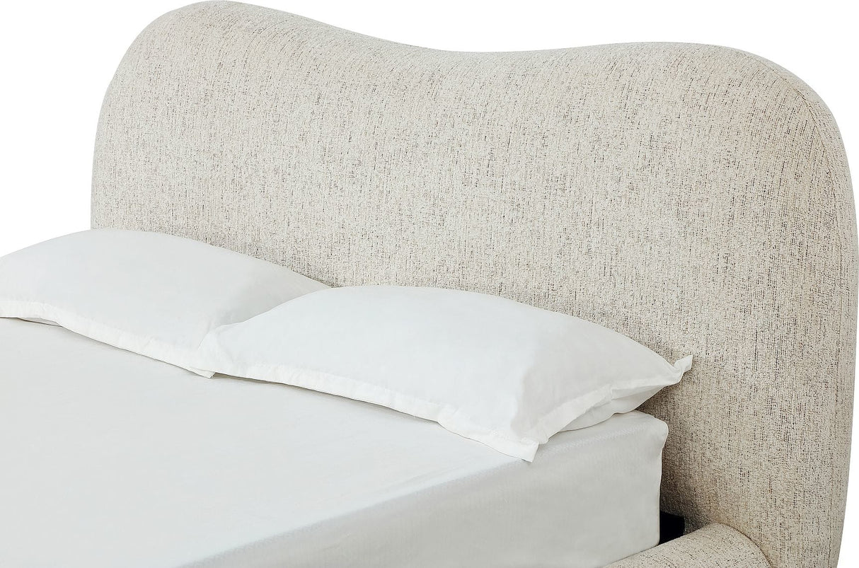 Afra Chinchilla Queen Chenille Upholstered Wood Leg Platform Bed by Modus Furniture at Eve Furniture